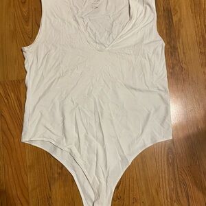 Women's White Bodysuit and Burgundy Spaghetti Strapped Bodysuit